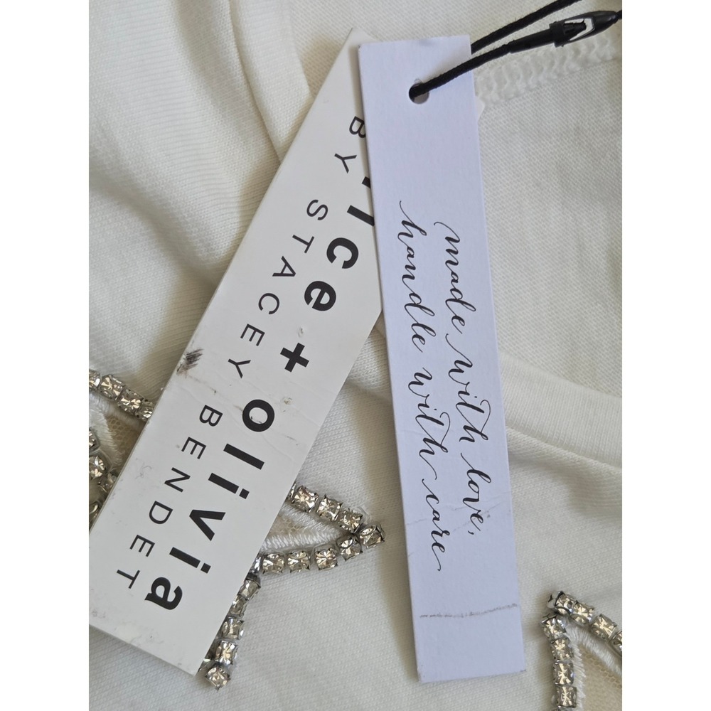 Alice + Olivia T-Shirt Cindy Crystal Star Embellished Women L Off White NWT $225 - Picture 6 of 8